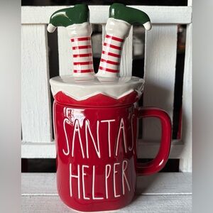 Rae Dunn Red Santa's Helper Holiday Topper Mug